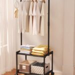 رف ملابس مع رف تخزين حامل شماعات ملابس مع طبقتين منظم أحذية