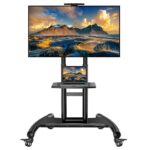حامل ومنظم شاشة تلفزيون محمول بعجلات لشاشات مسطحة ومنحنية مقاس 32-65