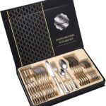 طقم أدوات مائدة فاخر من الستانلس ستيل 24 قطعة ملاعق وسكاكين وفورك بشكل أنيق