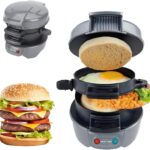 ماكينة صنع شطيرة برجر ومكبس بانيني مع حلقات للبيض