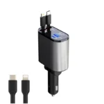 شاحن سيارة قابل للسحب 120 واط، 4 منافذ مع كابل لايتنينغ وتايب سي