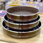 طقم صواني فرن جرانيت دائرية 3 قطع – من HotChef – غير لاصقة – لون بني