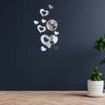 ساعة حائط لاصقة ثلاثية الأبعاد مع قلوب ومرآة تصميم عصري مرن