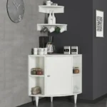 طاولة ركن القهوة والشاي الخشبية بشكل زاوية مع رفوف جدارية (Roxy)