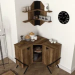 طاولة ركن القهوة والشاي الخشبية بشكل زاوية مع رفوف جدارية (prego)