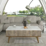 طاولة وسط خشبية عصرية (Herman) تصميم رخامي أنيق مع رف سفلي