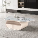 طاولة وسط فاخرة سطح سيراميك وقاعدة خشب شكل راقٍ ولمسة فخمة (716)