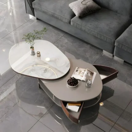 طاولة سطح سيراميك دوار وأدراج مخفية 673 تصميم مبتكر يجمع الفخامة بالوظيفة