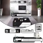 طقم طاولة تلفاز خشبية قابلة للتوسيع مع طاولة وسط ورفوف تنظيم للحائط