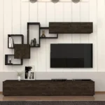 طاولة تلفاز خشبية مع خزائن ورفوف جدارية (pilet)