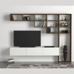 طاولة تلفاز خشبية تعلق على الحائط مع رفوف جدارية (Esparanza)