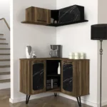 طاولة ركن القهوة والشاي الخشبية بشكل زاوية مع رفوف جدارية (lampert)