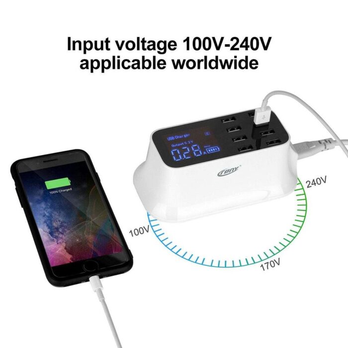 crony yc cda19 8 port usb charger adapter desktop wall charger smart led display 277322