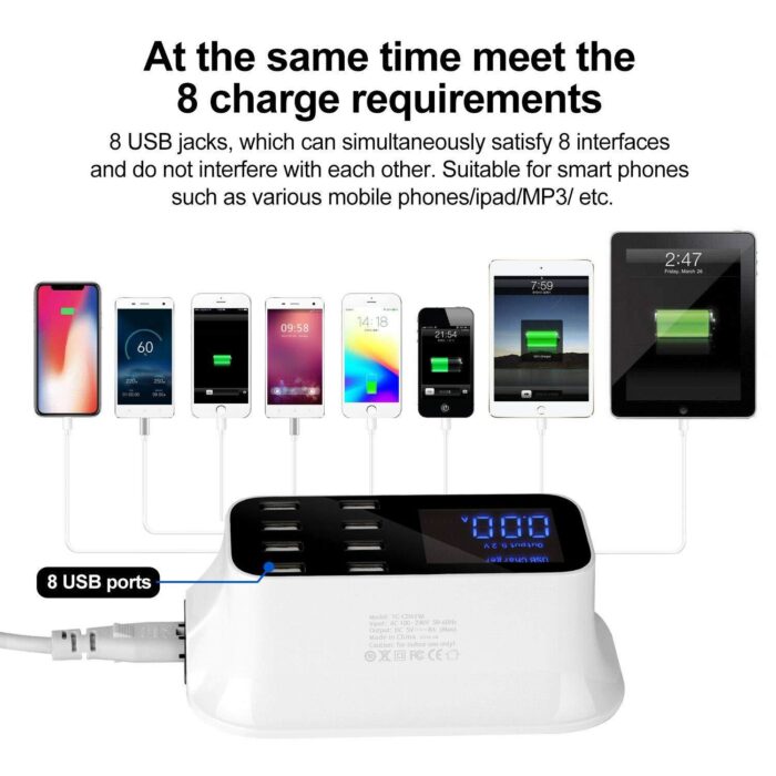crony yc cda19 8 port usb charger adapter desktop wall charger smart led display 279562