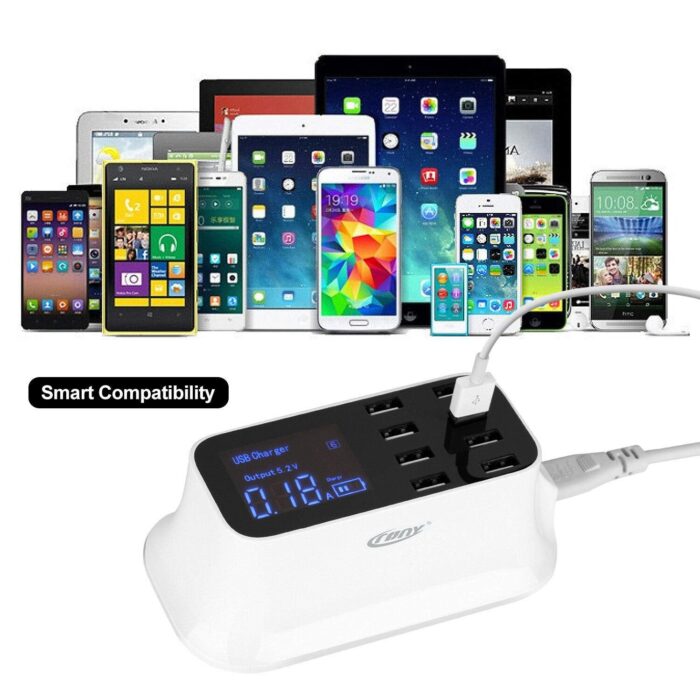 crony yc cda19 8 port usb charger adapter desktop wall charger smart led display 695910