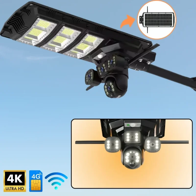 كاميرا مراقبة شمسية 4K بزاوية 360° واتصال 4G/WiFi – مزودة بكشاف ذكي ورؤية ليلية (SPM-XA01)