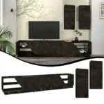 طاولة تلفزيون مع خزائن حائط تصميم راخمي بني مع أسود راخامى