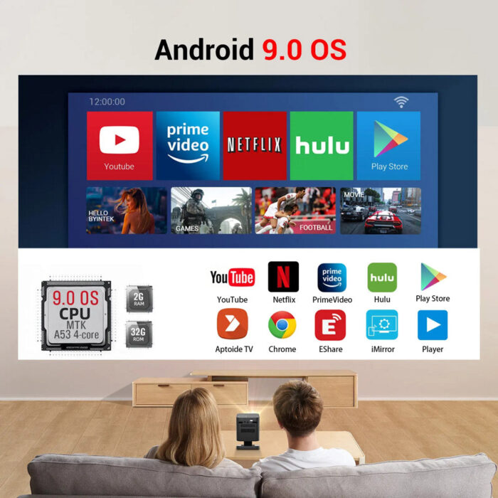 ⁦جهاز عرض ذكي ثلاثي الأبعاد بروجكتور – DLP بنظام Android | محمول، بلوتوث، Wi-Fi، دعم 1080p⁩ - الصورة ⁦6⁩