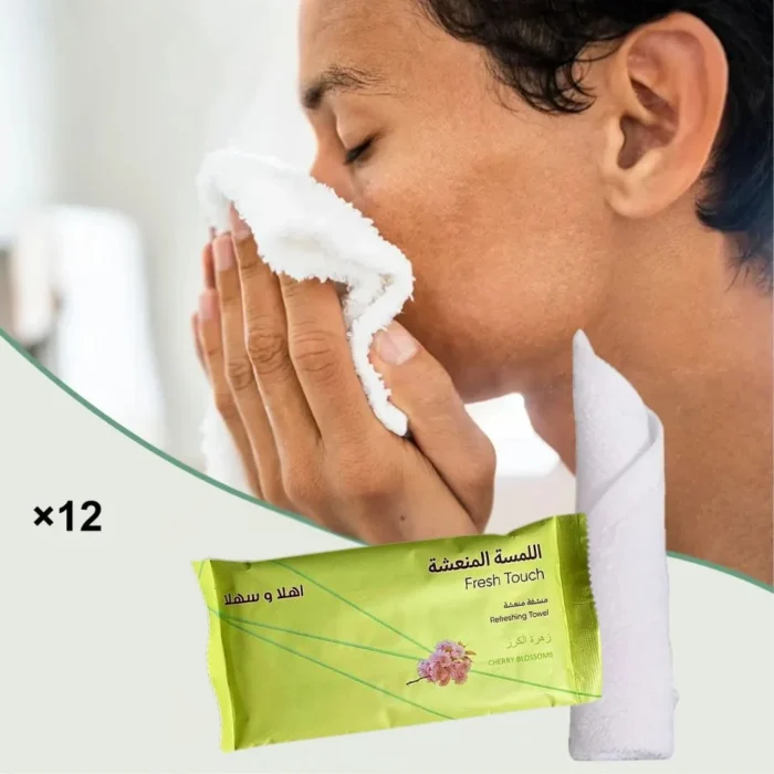 مناشف معطرة للاستعمال مرة واحدة – 12 قطعة بحجم 25×25 سم | للانتعاش الفوري في أي وقت