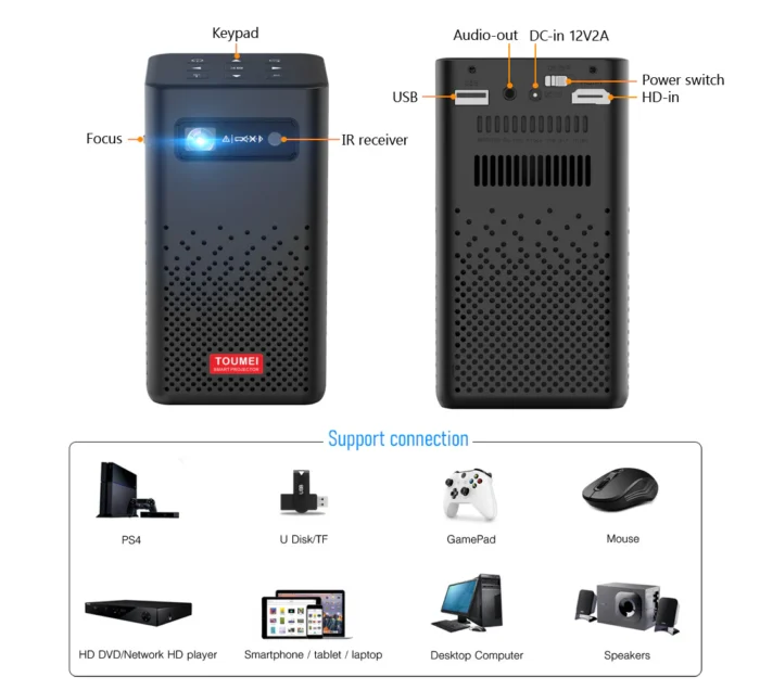 ⁦جهاز عرض بروجكتور محمول C900 – DLP ذكي مع بلوتوث بطارية داخلية⁩ - الصورة ⁦2⁩
