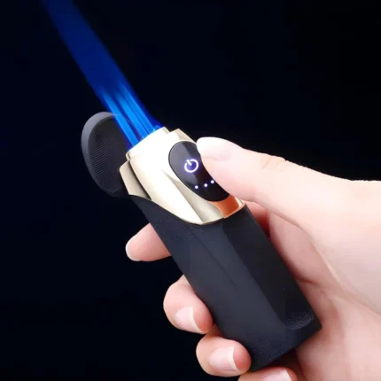 ولاعة إلكترونية 3 شعلات نفاثة بشاشة لمس وشحن USB مقاومة للرياح