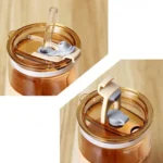⁦كوب زجاجي مع مصاصة زجاجية وغطاء فلين – 410ml⁩ - الصورة ⁦4⁩