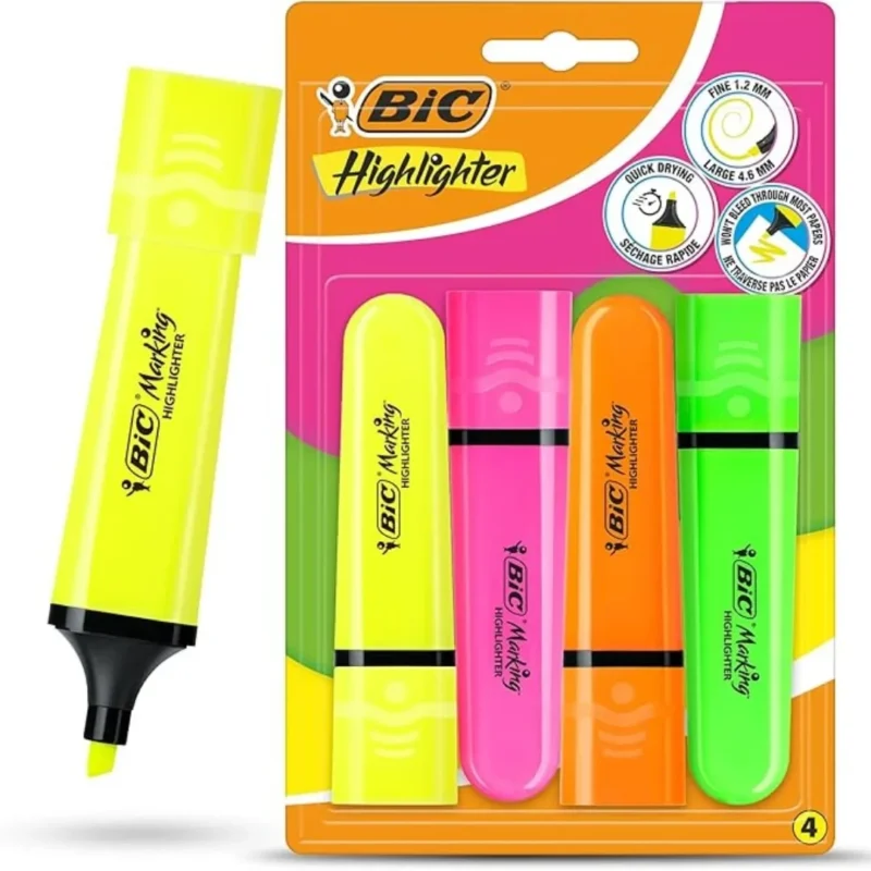 أربعة أقلام تحديد ملونة من BIC