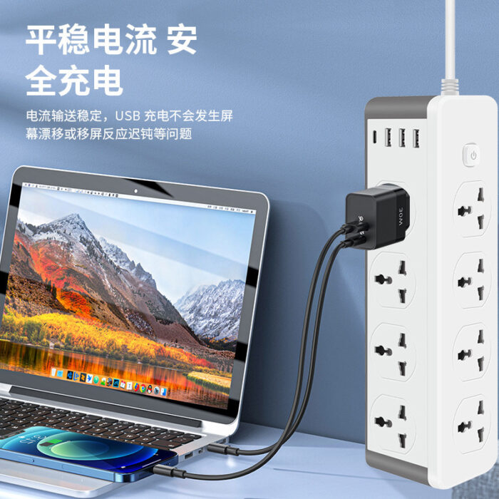 ⁦موزع طاقة عمودي بقدرة 3000 واط مع 10 منافذ + 4 USB سلك طوله 2 متر⁩ - الصورة ⁦4⁩