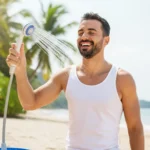 ⁦دش محمول للتخييم مع مضخة وبطارية قابلة للشحن⁩ - الصورة ⁦5⁩