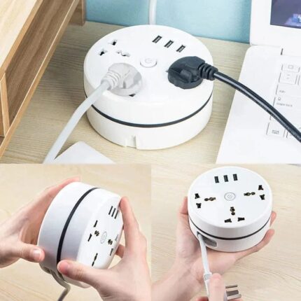 وصلة مشترك كهربائي 3 منافذ مع 3 منافذ USB للشحن السريع