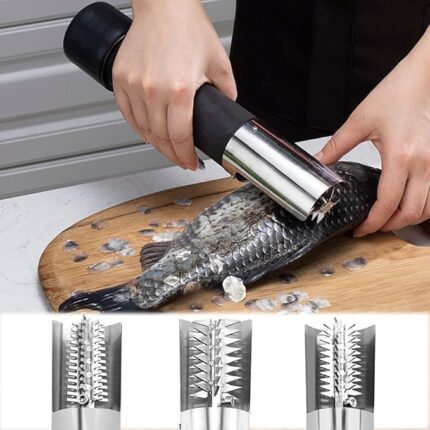 مكشطة قشور السمك الكهربائية المقاومة للماء، قابلة للشحن مع شفرتين وفرشاة ستانلس ستيل