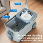 ممسحة بدلو متحرك مع عجلات – نظام عصر ستانلس ستيل – رأس 360 درجة - الصورة 4