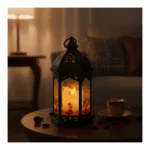 فانوس رمضان معدني مزخرف بإضاءة LED دافئة
