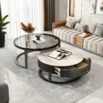 ⁦طقم طاولات وسط دائرية بسطح رخام تصميم مودرن فاخر⁩ - الصورة ⁦4⁩