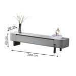 ⁦طاولة تلفاز خشبية رمادي مع سطح رخامي أبيض⁩ - الصورة ⁦3⁩