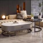 ⁦طقم طاولة وسط مودرن مع طاولة جانبية زجاج تصميم رخامي فاخر⁩ - الصورة ⁦2⁩
