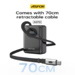⁦باور بانك بسعة 10000mAh شحن سريع 22.5W مع كابل Type-C قابل للسحب ASPOR A372⁩ - الصورة ⁦2⁩