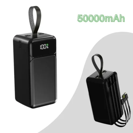 باور بانك 50000 مللي أمبير ASPOR A319 – شحن سريع 22.5 واط + 3 كابلات مدمجة + شاشة LED