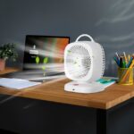 ⁦مروحة محمولة قابلة للشحن USB مع إضاءة وصوت – بطارية 2000 مللي أمبير⁩ - الصورة ⁦7⁩