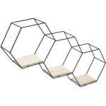 ⁦رف حائط سداسي 3 أقسام – رف ديكور جداري بإطار حديدي أسود⁩ - الصورة ⁦2⁩