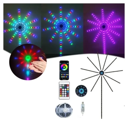 شريط إضاءة LED بشكل ألعاب نارية – مزامنة موسيقى وتحكم ذكي USB