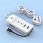 شاحن سريع 66 واط متعدد المنافذ – USB مع كابل Type-C مدمج